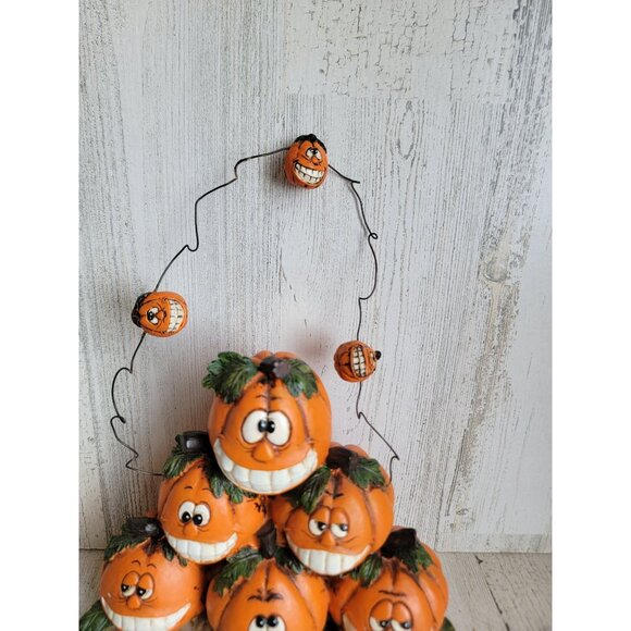 Vintage pumpkin stack funny face smiling hanging Halloween home decor - Picture 4 of 8